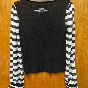 Mauve Black and White Ribbed Ruched Blouse